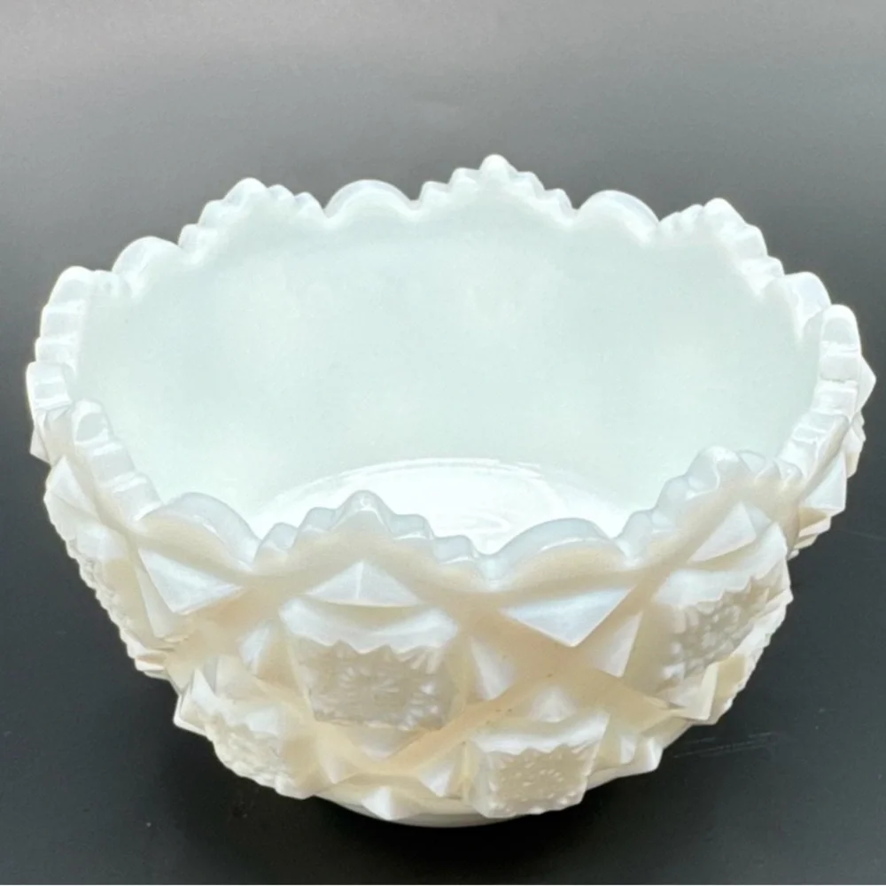 Westmoreland ‘Old Quilt’ Vintage Milk Glass Candy Trinket Dish